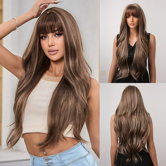 Big Wave Curly Hair Gradient Brown Wig Long Curls