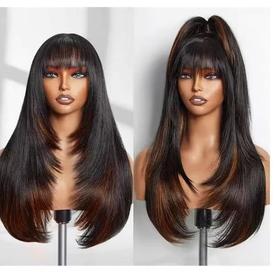 Mid-length Texture Straight Hair Intellectual Female Mechanism Golden Wig Long Curls