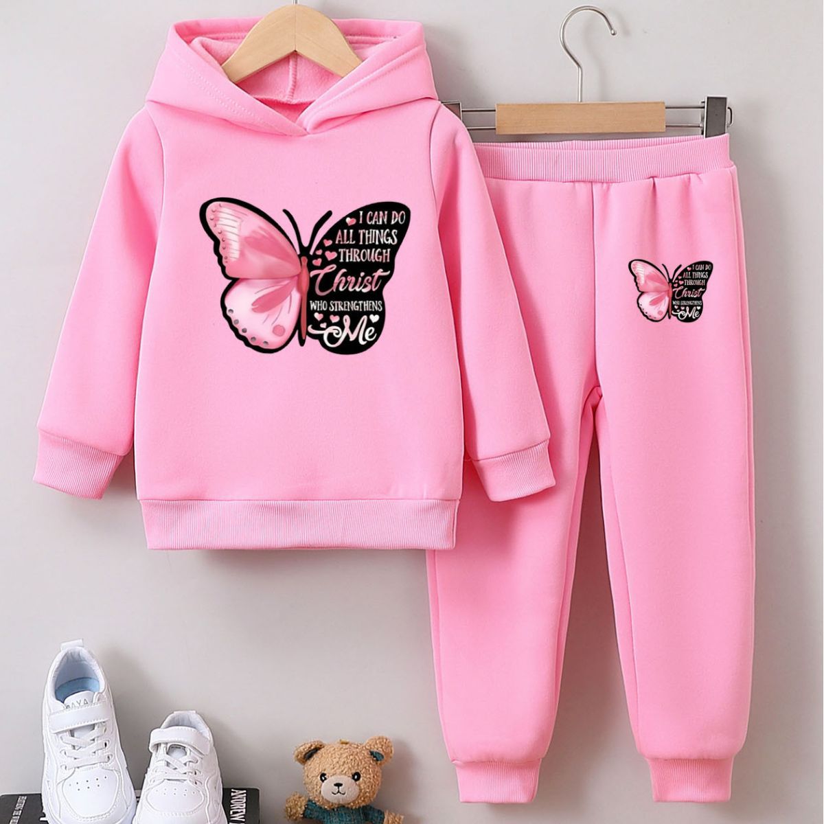 Children's Fashion Sweater Two-piece Cartoon Cute Brushed Butterflies Children's Suit
