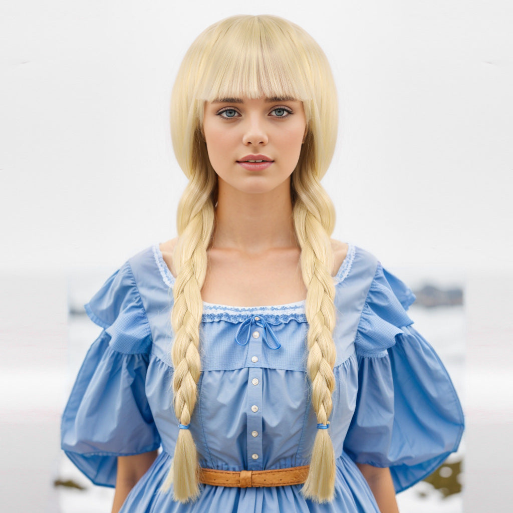 Halloween Easter Festival Double Twist Braid Bangs Beige Cos Wig