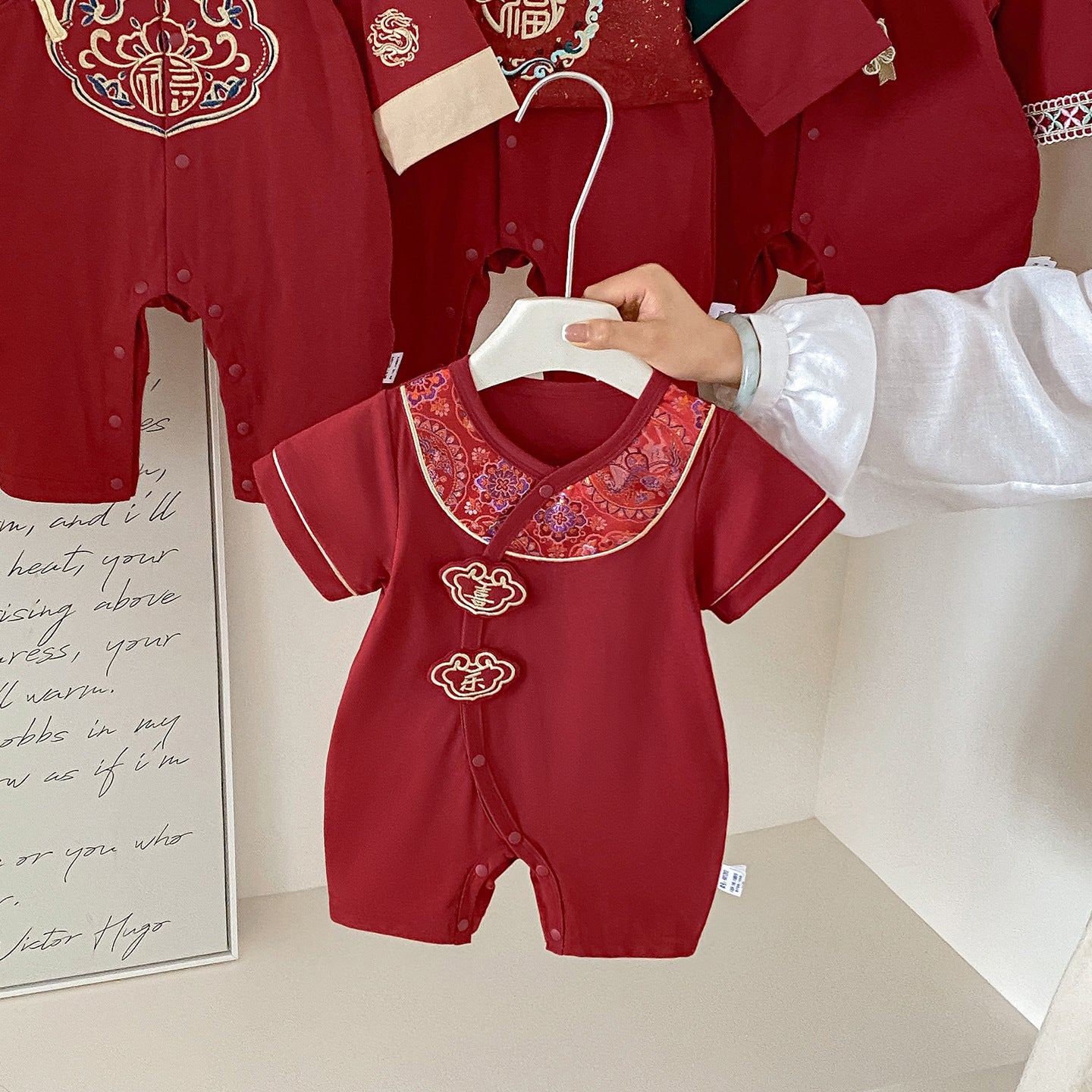 Boy Red Clothes Summer Jumpsuit Hundred Days Banquet Centennial Year Jumpsuit, Climbing Suit