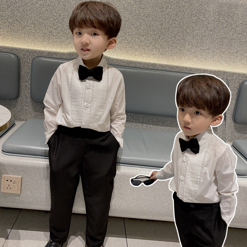 Children's Black White Long-sleeved Fashion Inner Match Children's Shirt