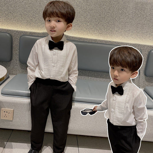 Children's Black White Long-sleeved Fashion Inner Match Children's Shirt