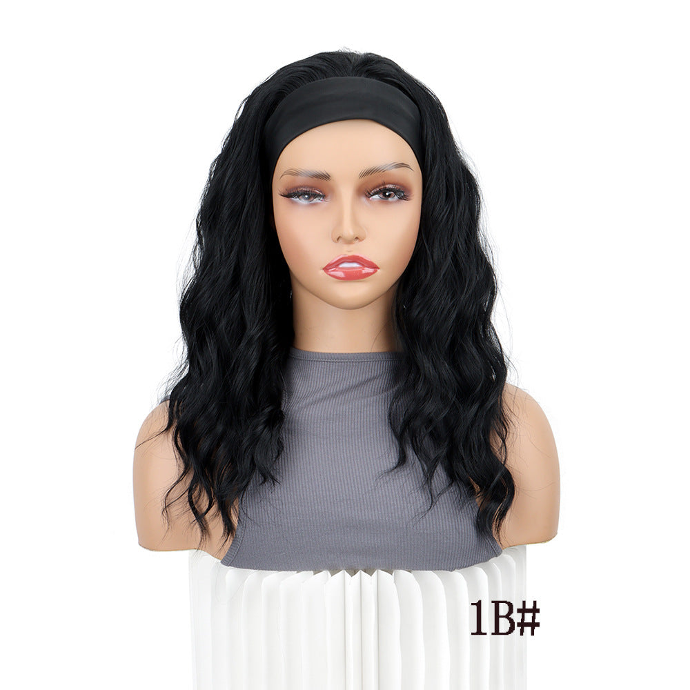 Women's Mid-length Curly Hair Water Ripple Ice Silk Band Fiber Chemical Wig Long Curls