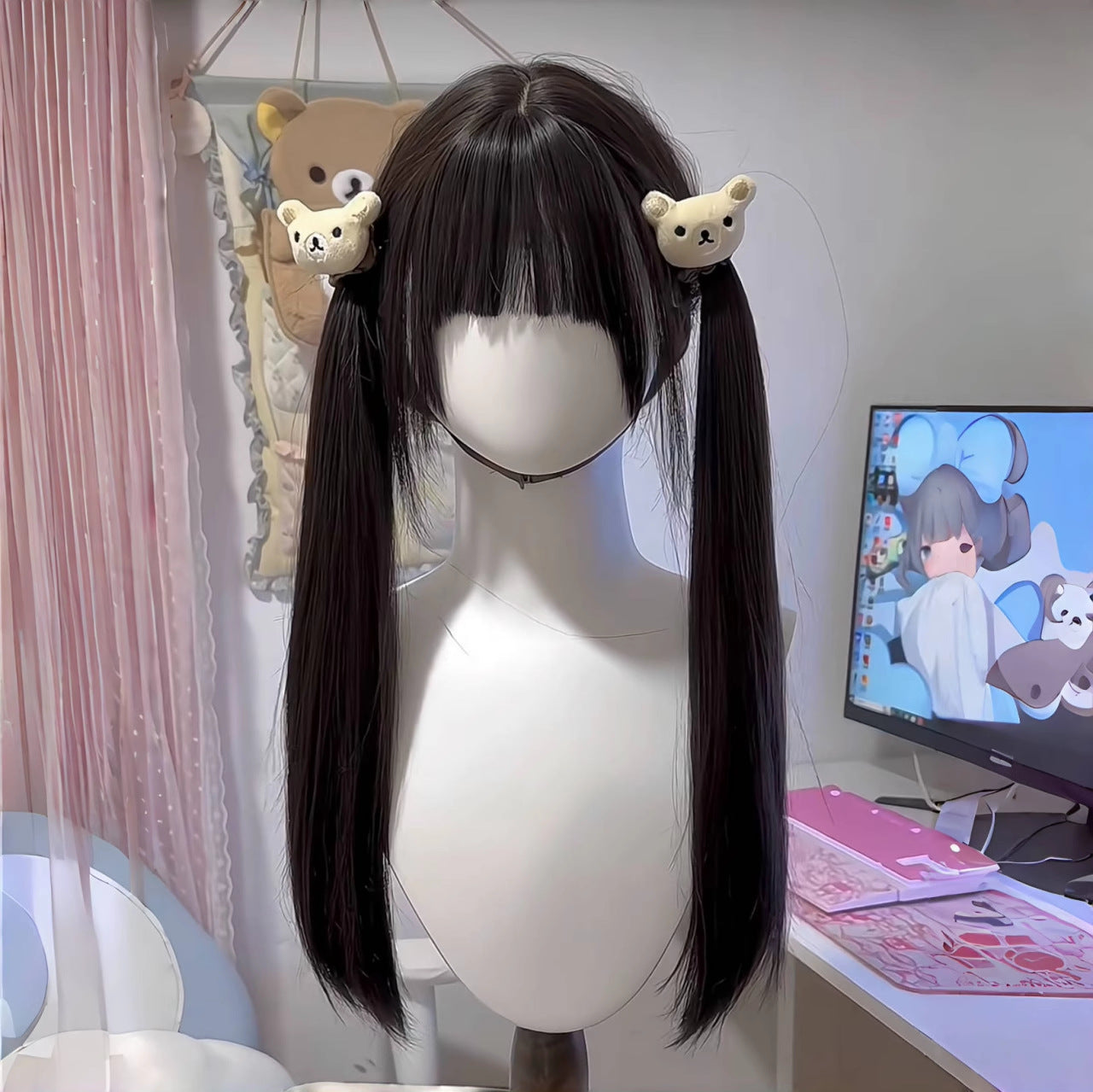 Women's Natural Bangs Cold Worry Less Radish Double Long Straight Wig
