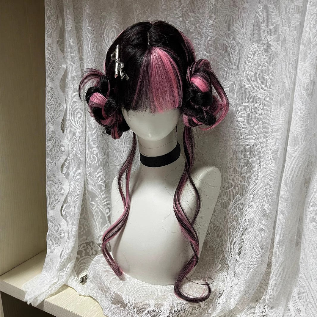 Happy Stone Black Dyed Pink Little Rose Curly Wig Long Curls