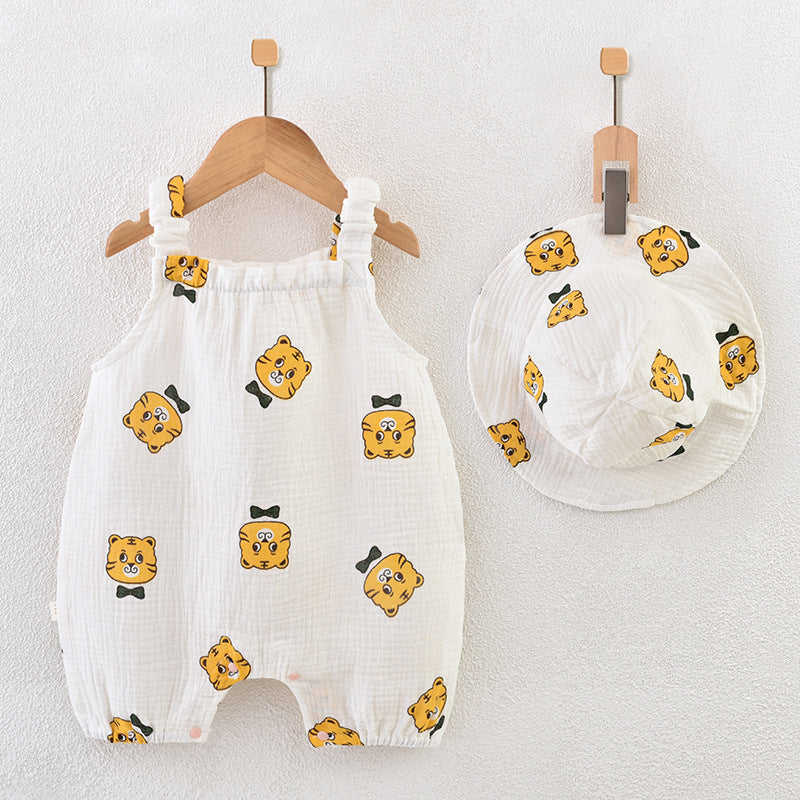 Pure Cotton Yarn Cloth Summer Thin Romper Clothes Breathable Born Jumpsuit, Climbing Suit
