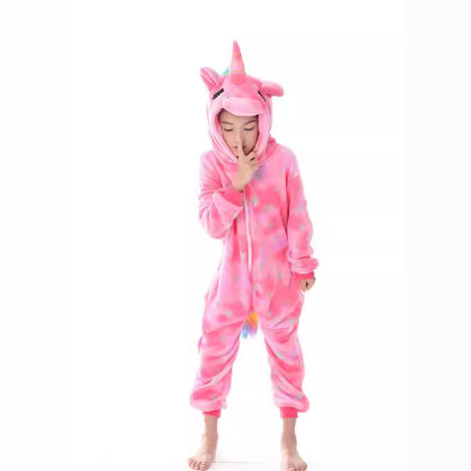 Children's Cartoon Animal One-piece Pajamas Rainbow Flannel Lion Cute Long Jumpsuit, Climbing Suit
