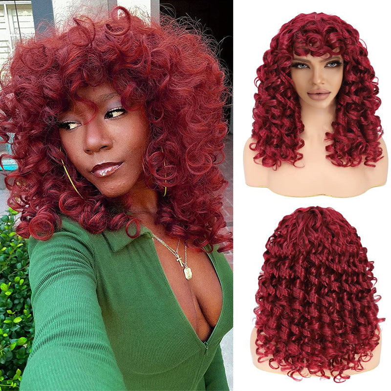 Women's Small Roll Chemical Fiber Rose Net African Head Wig Short Curly Hair