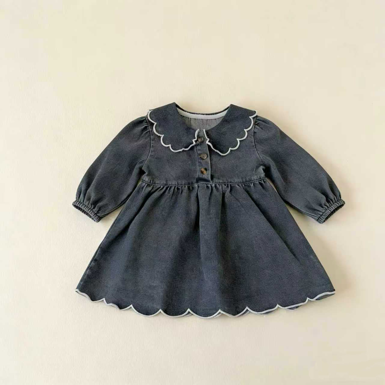 Infant Jumpsuit Wave Lace Denim Princess Dress Western Jumpsuit, Climbing Suit