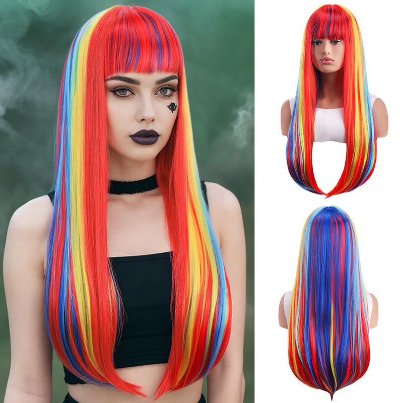 Hair Bangs Can Be Hot Dyed Red Yellow Blue Pink Long Straight Wig