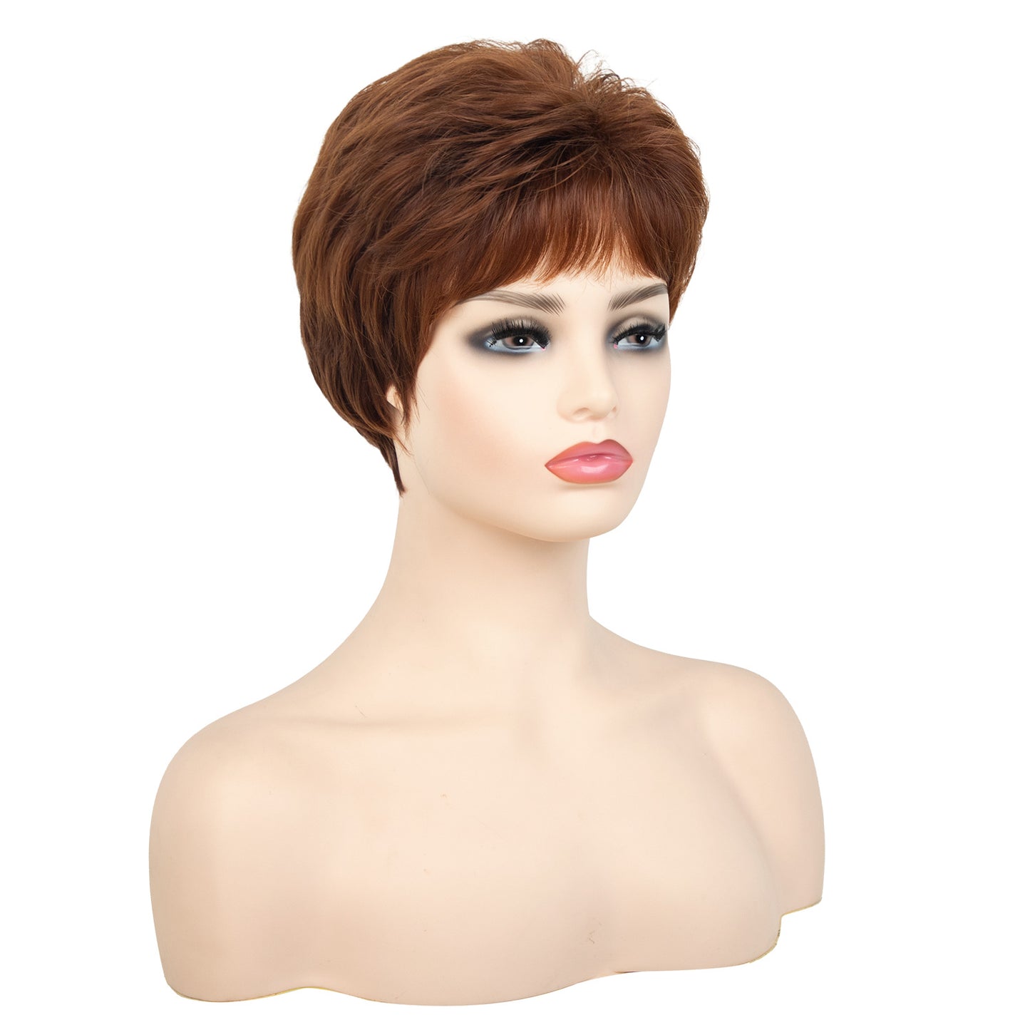 Women's Fashion Red Brown Texture Head Cover Wig Short Straight Hair