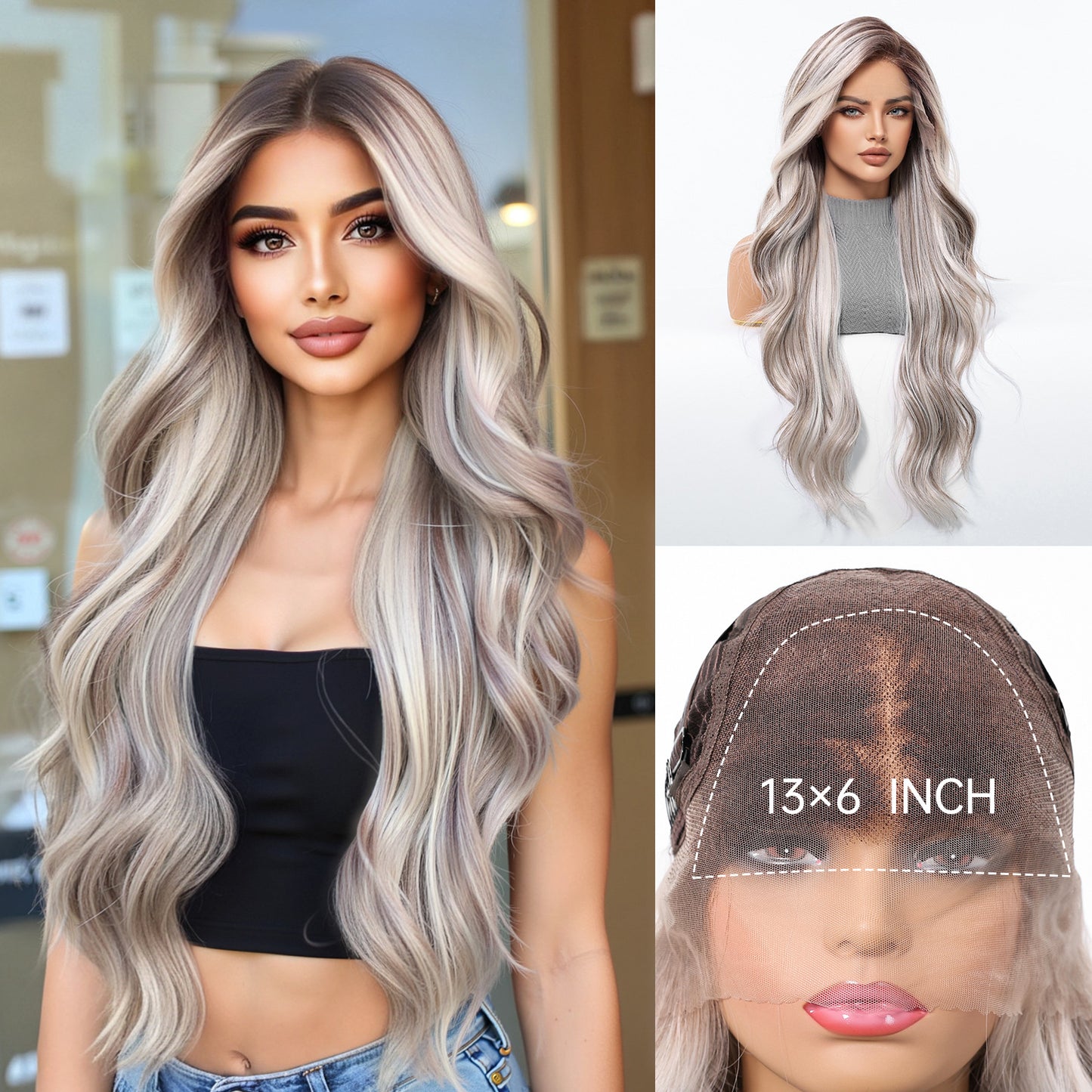 Area Lace Female Light Brown Dyed Curly Hair Wig Long Curls