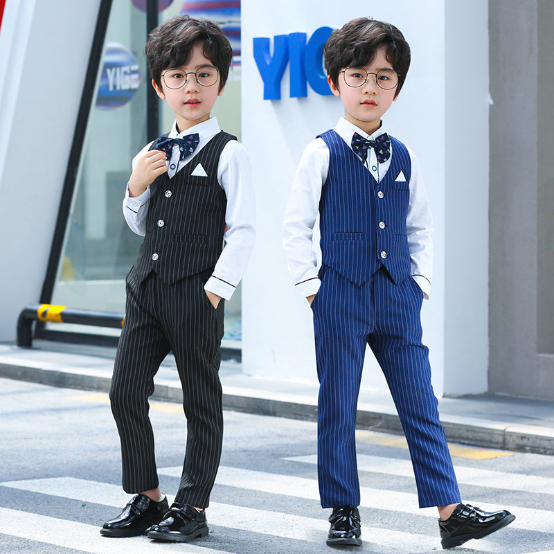 Children's Boy Stripe Vest Gown Host Catwalk Piano Children's Suit
