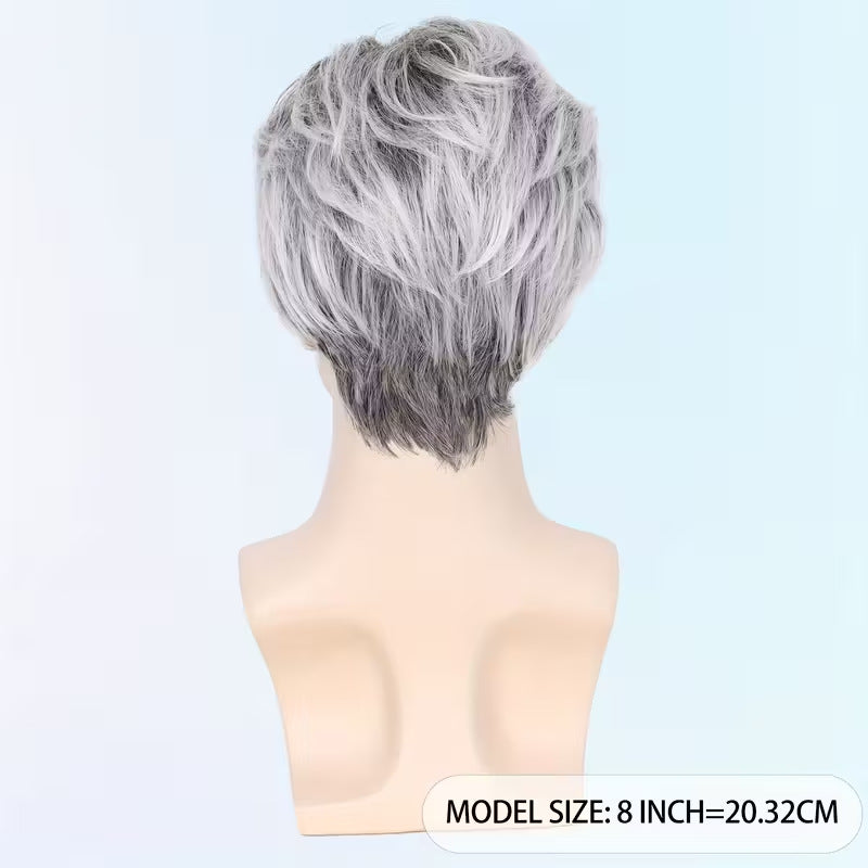 Men's White Split Short Straight Hair Synthetic Men's Wig