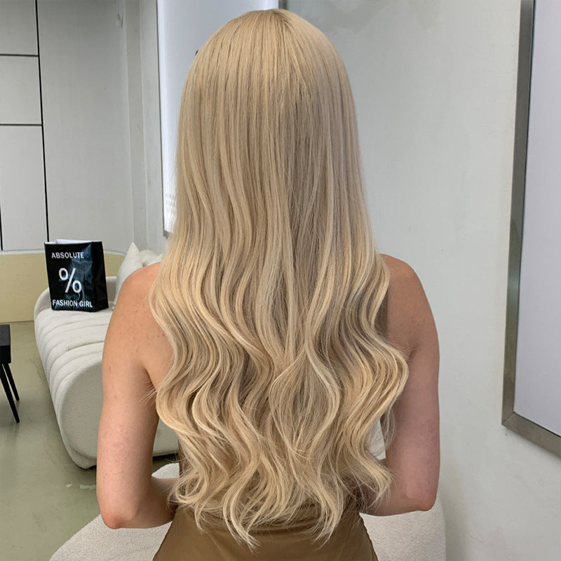 Women's Golden Bangs Big Wave Curly Hair Mechanism Wig Long Curls