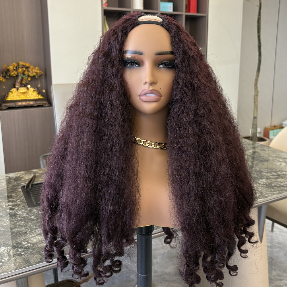 African Straight Hair Tail Curly Chemical Fiber V-shaped Top Wig Long Curls