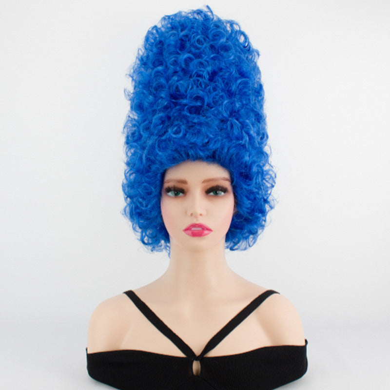 Simpson Stage Performance Blue Small Retro Court Wig Short Curly Hair