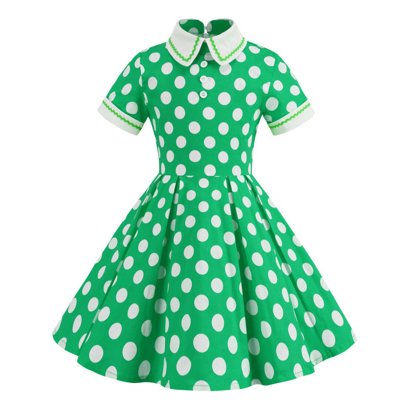 Children's Hepburn Style Court Polka Dot Performance Wear Elegant Children's Dress
