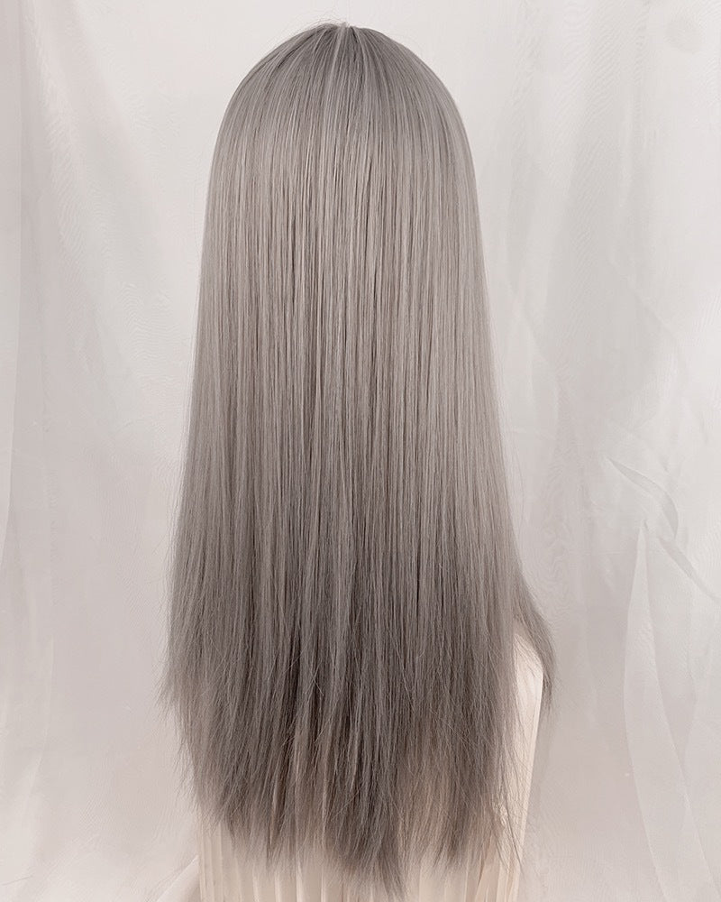Female Daily Hair Golden Head Cover Air Bangs Mannequin Dummy Long Straight Wig
