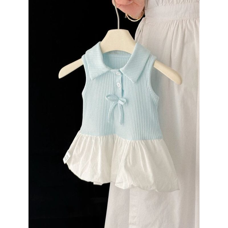 Summer Super Cute Wild Lapel Sleeveless Children's Dress