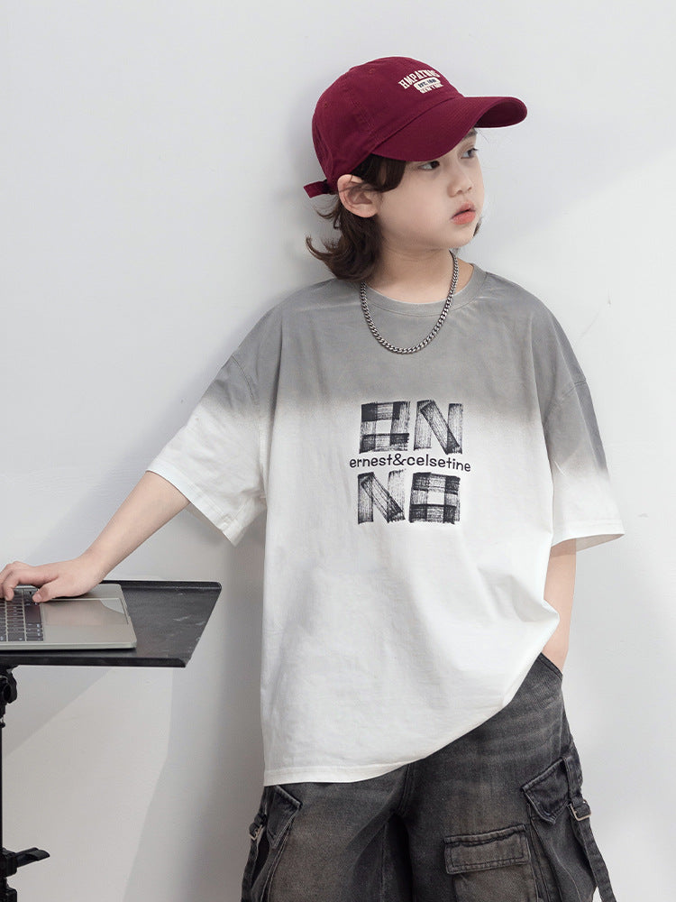 Children's Boy's Short-sleeved Summer Clothes Fashion Half Sleeve Older Cotton Tops Children's T-shirt