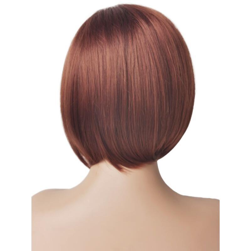 Red Partial Bangs Simulation Scalp Rose Net Wig Short Straight Hair