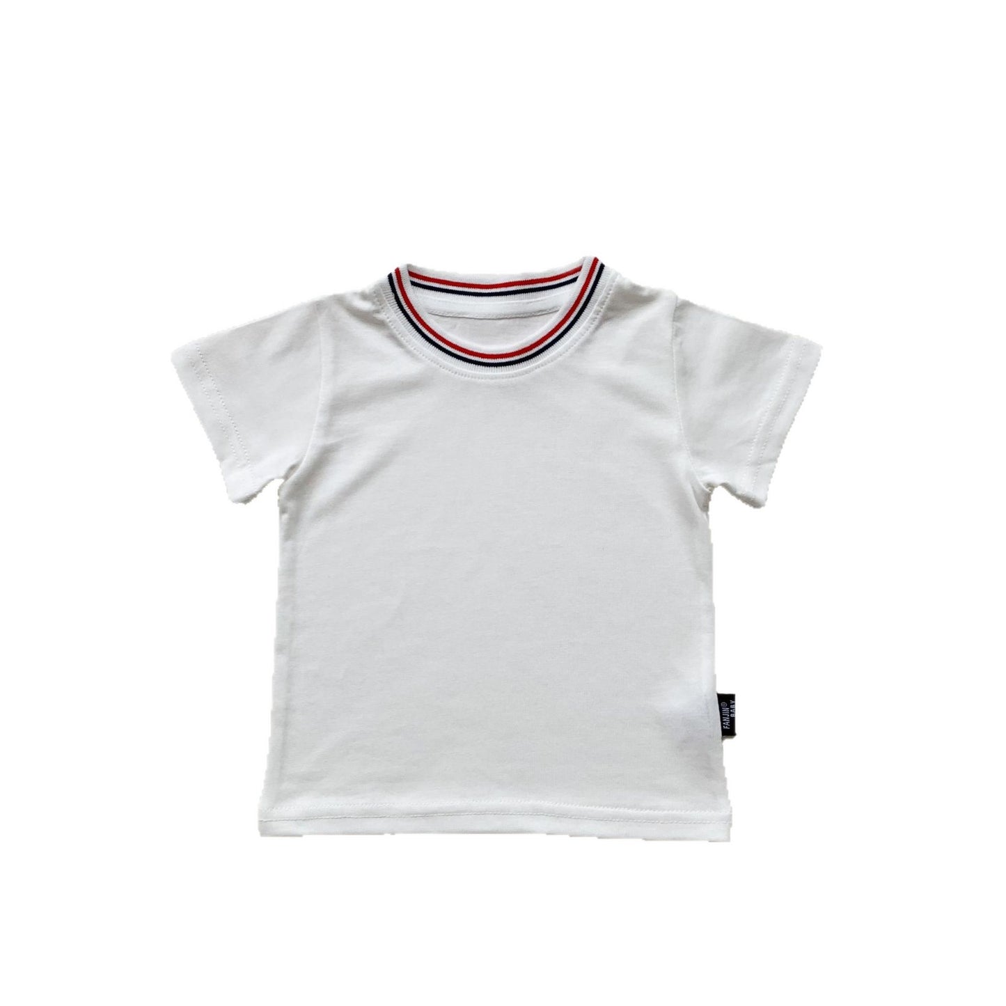 Boys White Yarn-dyed Rib Born Little Short Children's T-shirt