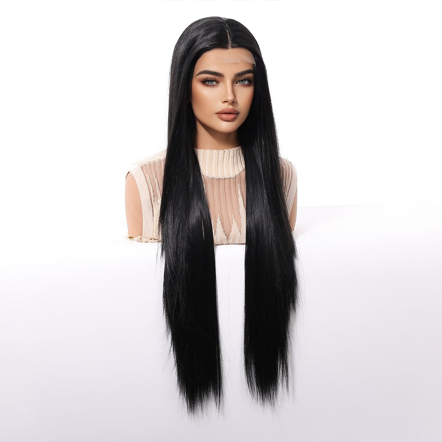 Women's Korean Hair Lace Domestic Silk White Mid-point Black Long Straight Wig