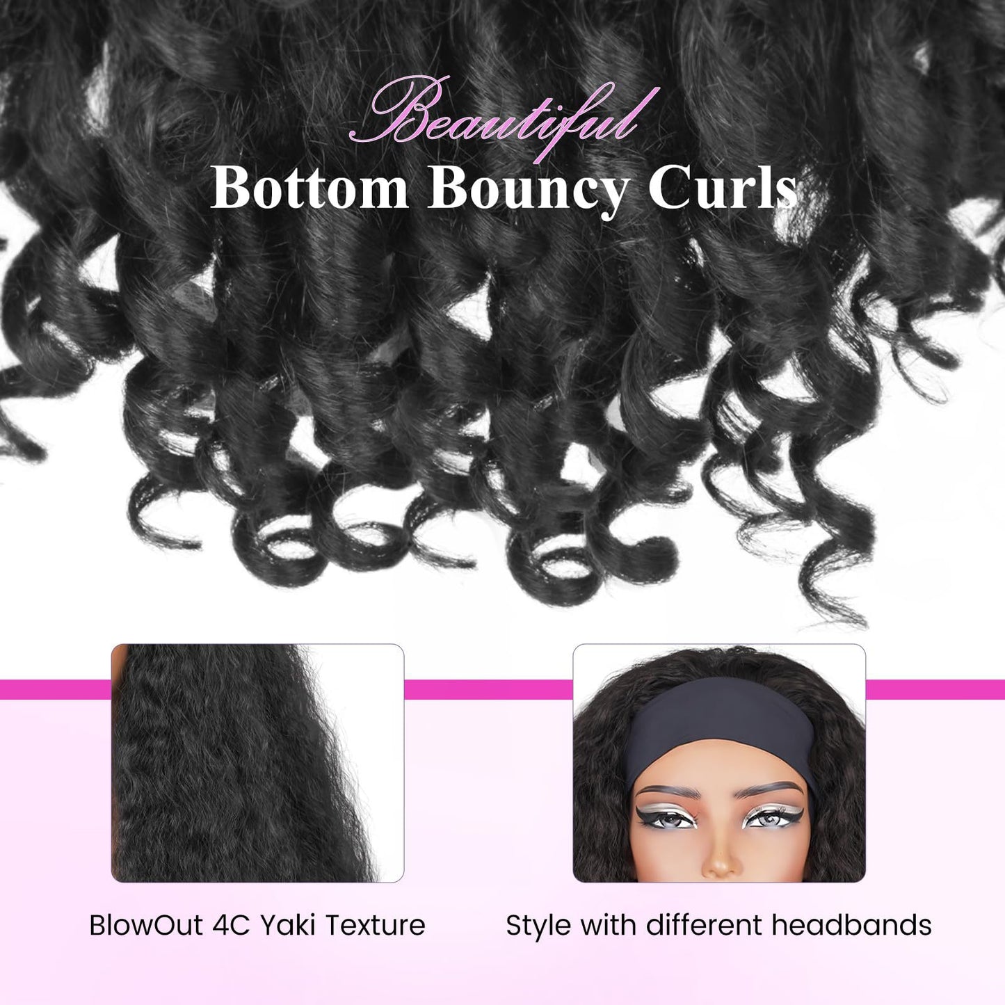 Women's Turban Curly African Black Ice Ribbon Synthetic Wig Long Curls