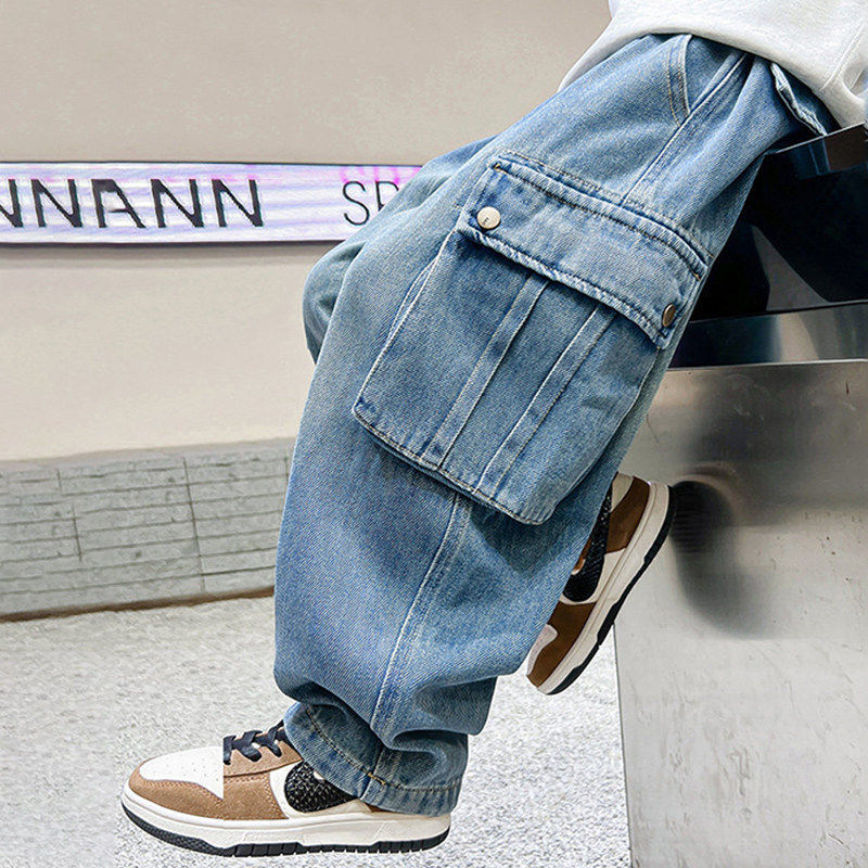 Children's Youth Korean Style Medium Big Large Pocket Wide Leg Children's Pants