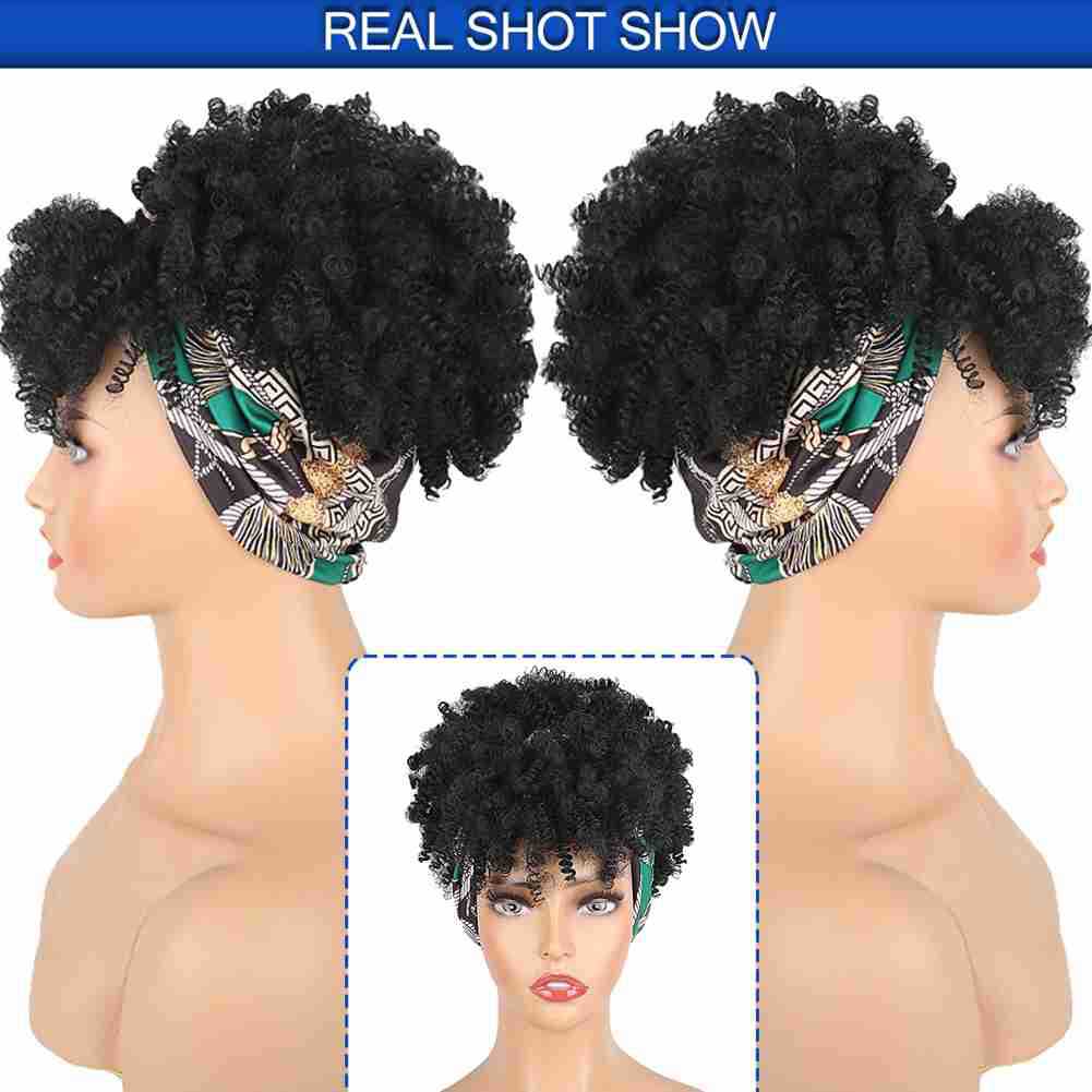 Women's African Small Bangs Integrated Headband Chemical Wig Short Curly Hair