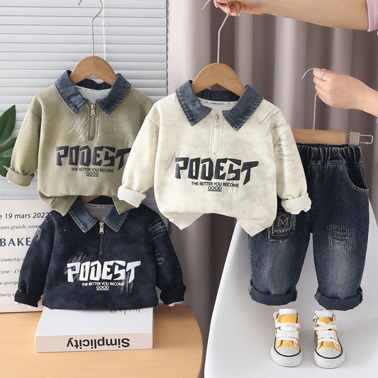 Children's Fried Street Fashion Trendy Spring Western Style Two-piece Children's Suit