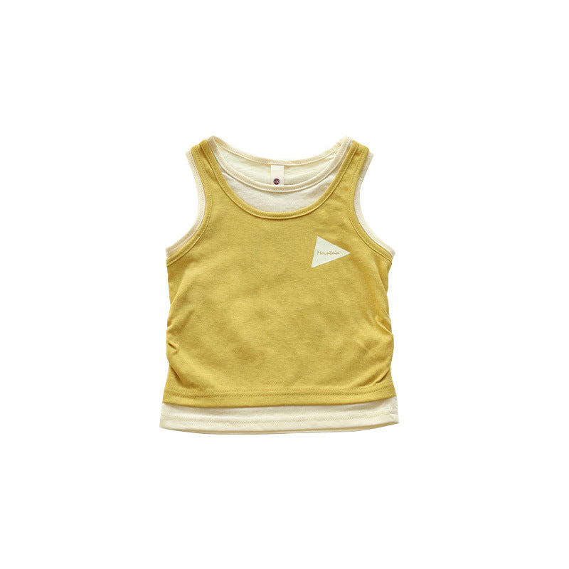 Children's Fake Two-piece Vest Summer Mountain Outdoor Sports Combed Cotton Sleeveless Children's T-shirt