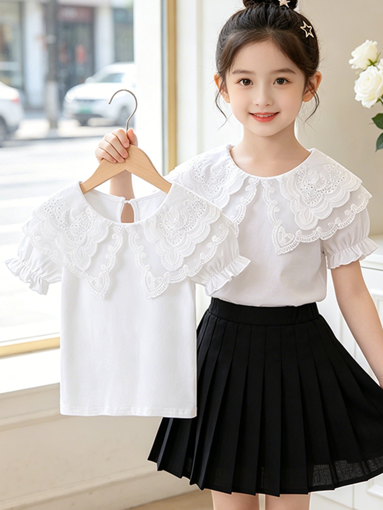 Children's Top Summer Thin Short-sleeved Casual Breathable Lapels Princess Children's T-shirt