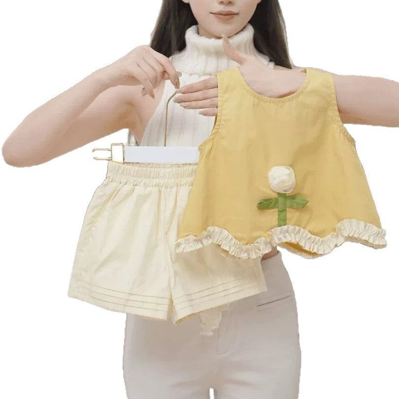 Sunflower Summer Tree Lacework Top Shorts Three-dimensional Clothes Children's Suit