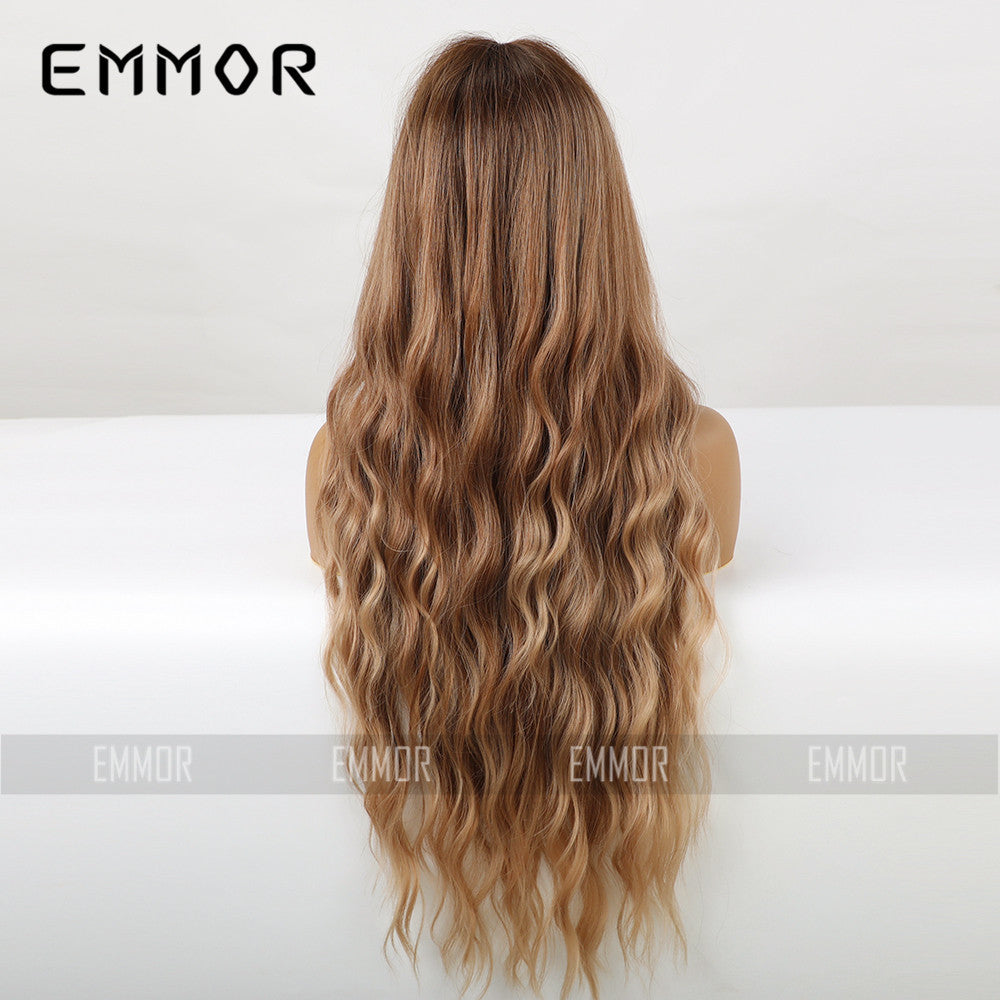 Women's Elegant Bangs Brown Curly Hair Fiber Synthetic Wig Long Curls