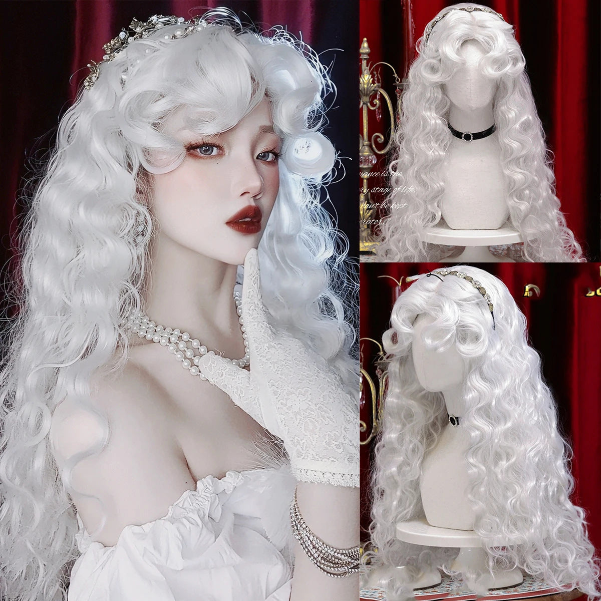 Female Gypsy Rose White Fluffy Small Vintage Curly Style Wig Long Curls