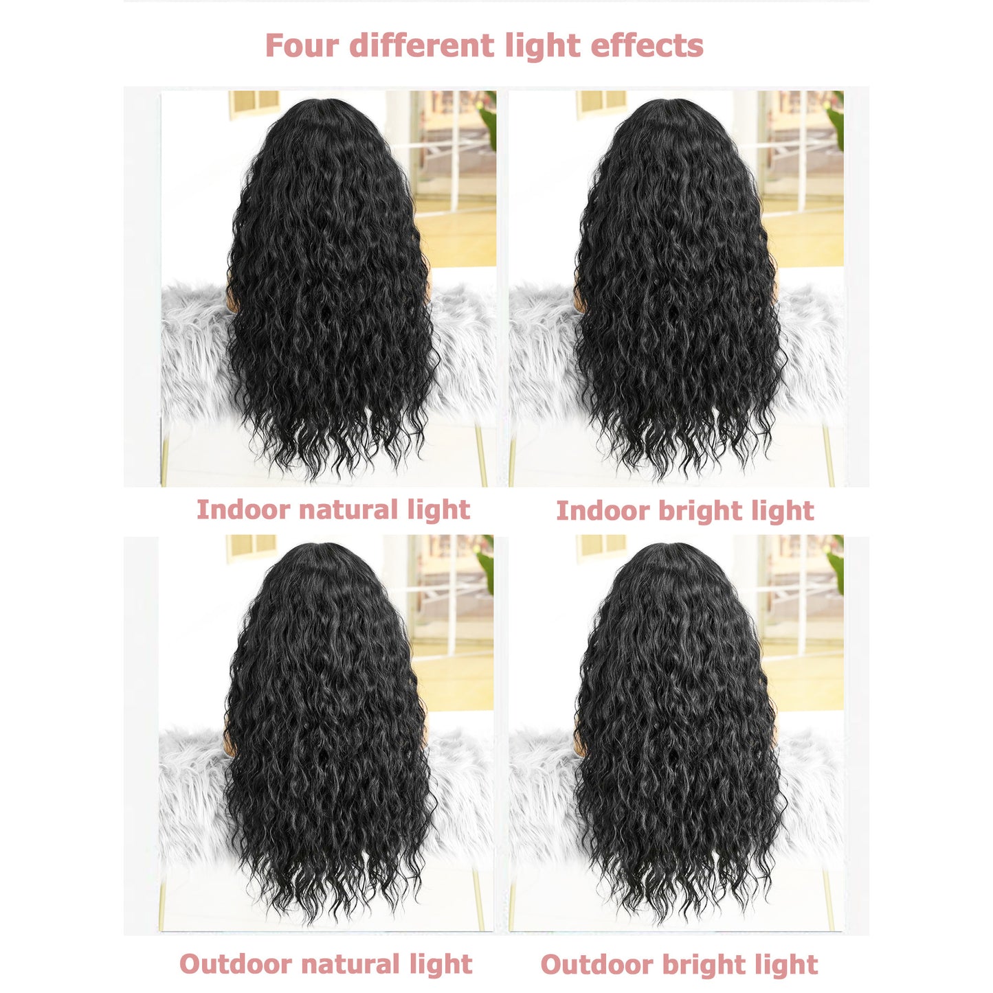 Women's For Small Black Curly Hair Fluffy Natural Seamless Replace Real Wig Long Curls