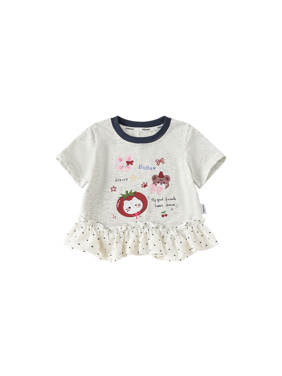 Children's Clothing Short-sleeved Lace Stitching Little Clothes Summer Thin Cute Children's T-shirt