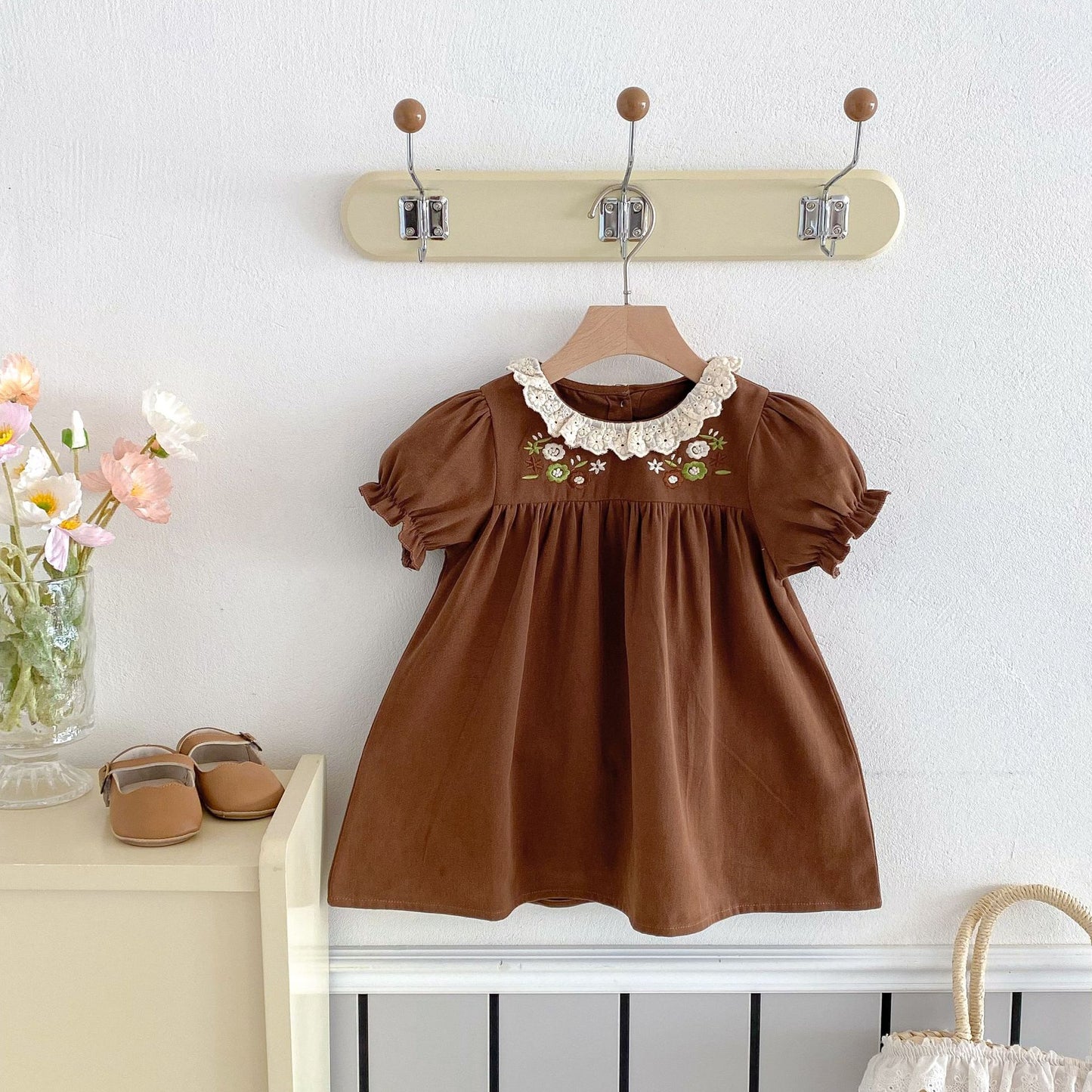 Children's Korean Style Lace Collar Embroidered Little Children's Dress