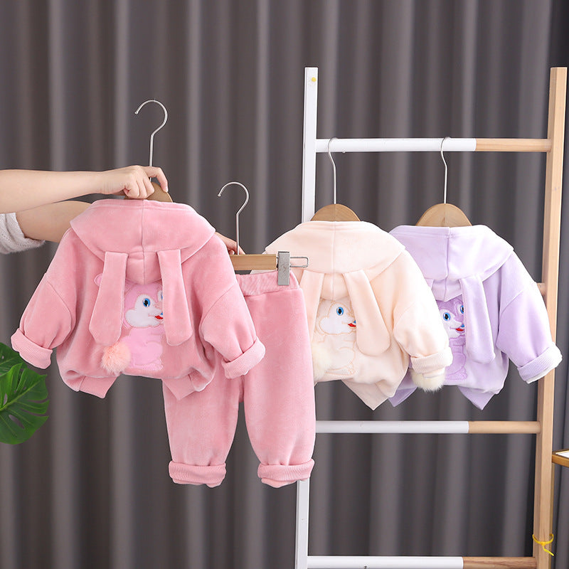 Children's Boys Double-sided Veet Casual Sweatshirt Two-piece Trendy Fleece-lined Children's Suit
