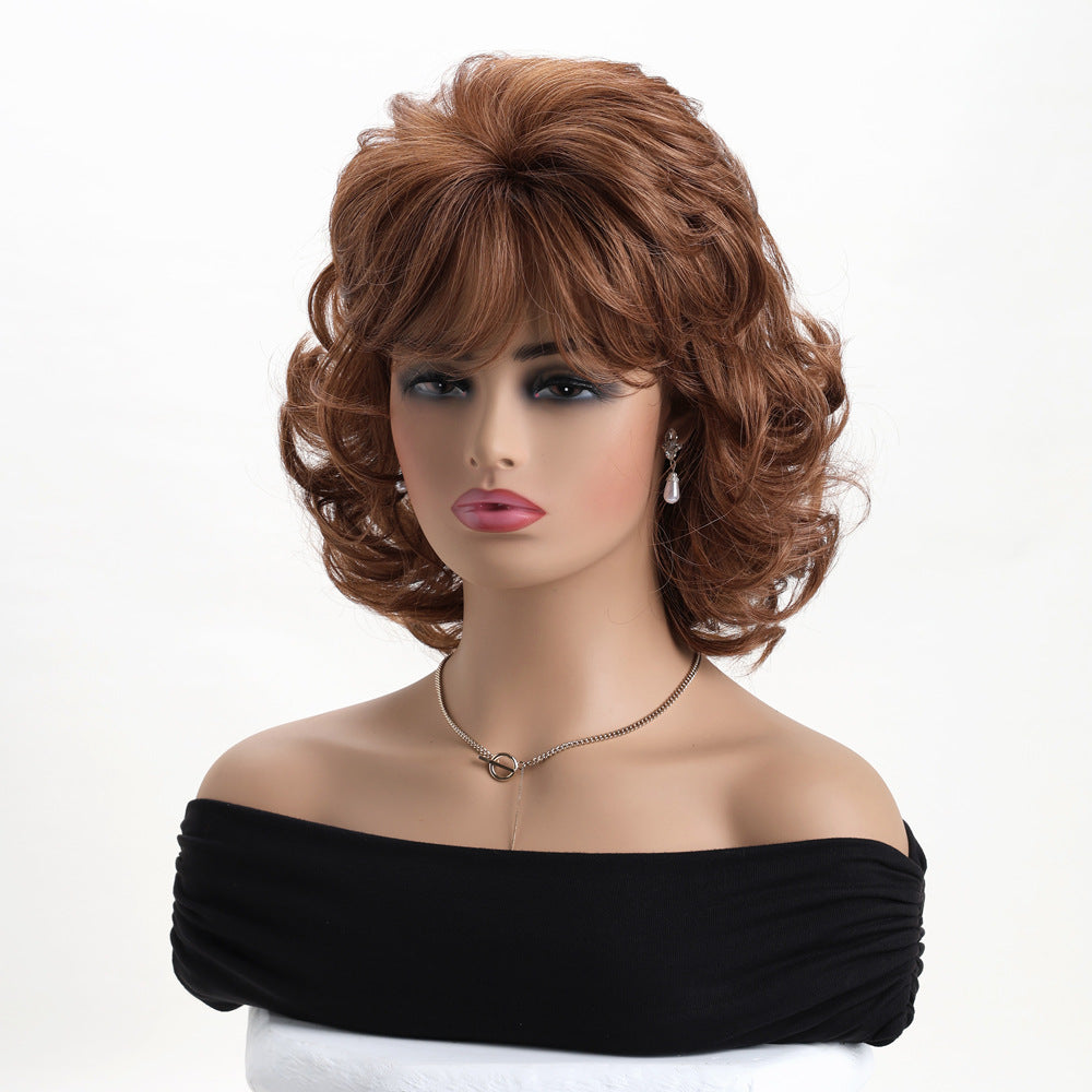 Women's Side Bangs Fluffy Head Cover Wig Short Curly Hair
