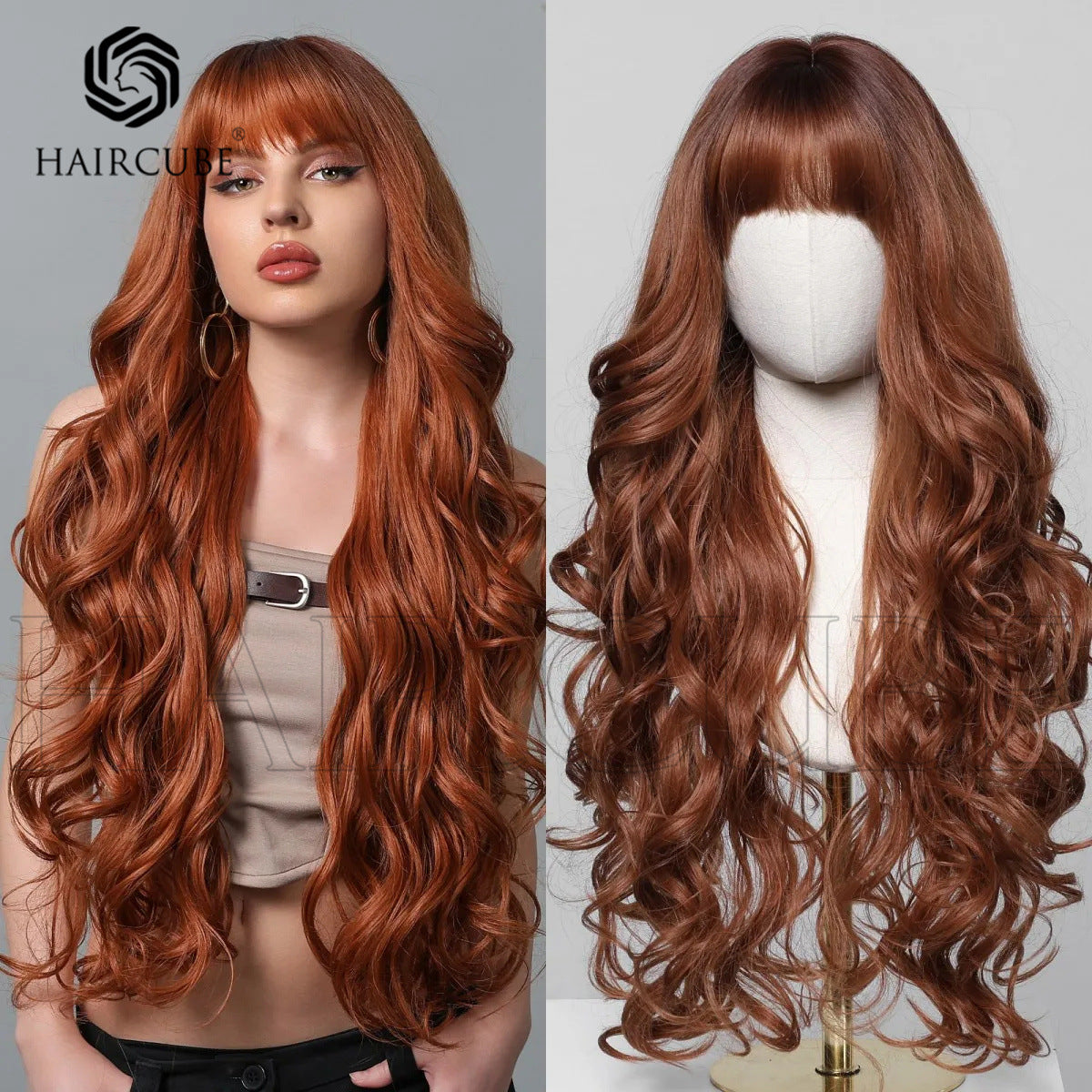Dark Brown White Gold Color Highlight Wig Long Curls
