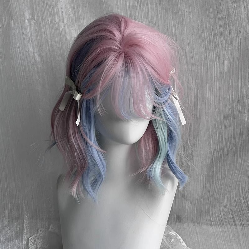 Women's Hair Thin Color Pink Rainbow Mixed Highlight Other Wig