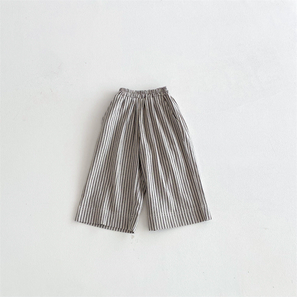 Children's Cotton Linen Stripes Outer Wear Casual Children's Pants
