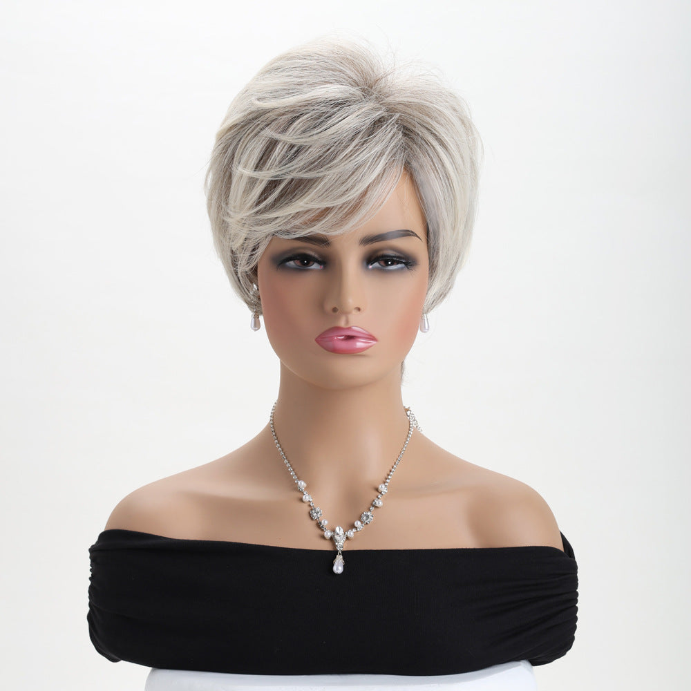 Female Mixed Golden Fluffy Chemical Fiber Wig Short Straight Hair