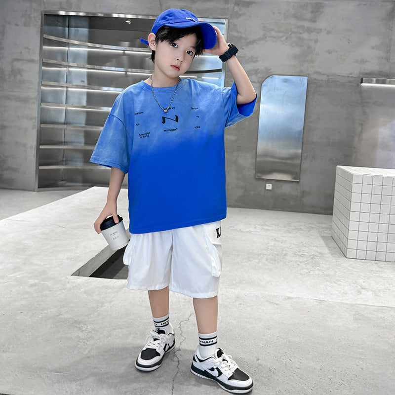 Children's Dyed Letter Short-sleeved T-shirt Two-piece Set Children's Suit