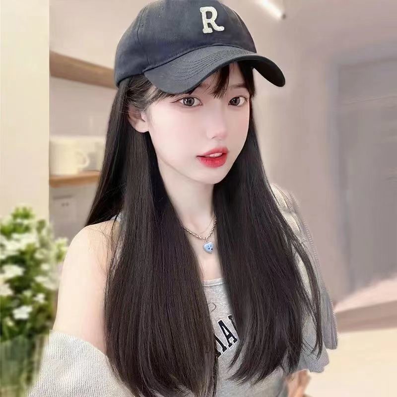 Women's Hat One-piece Fashion Comfortable Summer Baseball Cap Full Wig Long Curls