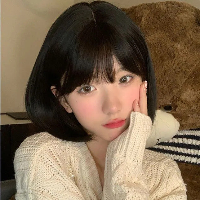 Women's Linen Summer Daily Wave Head High Skull Wig Short Straight Hair